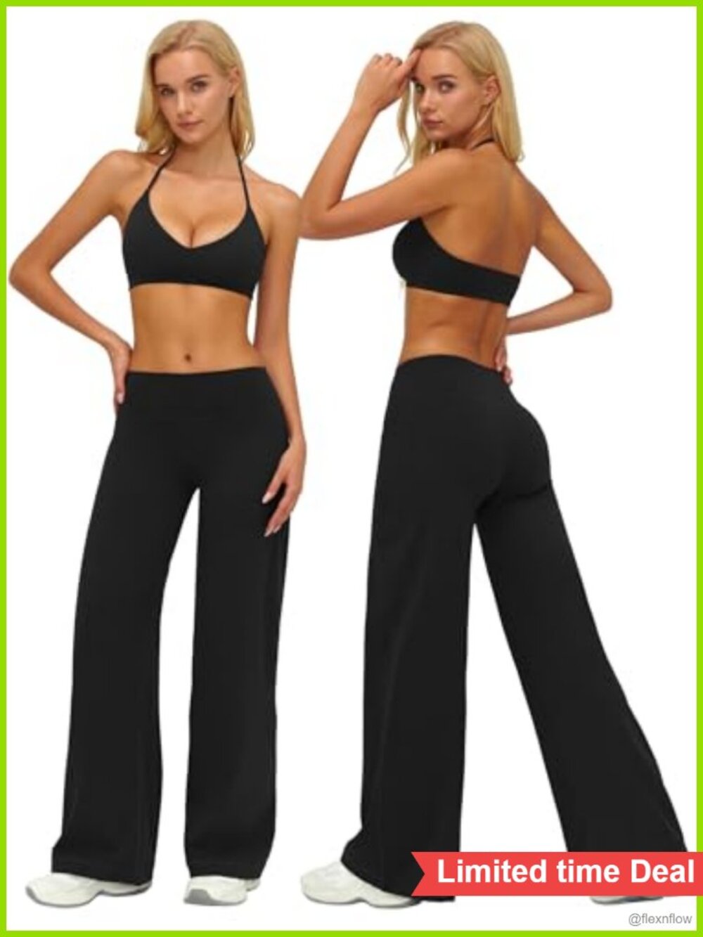 Women's Two Piece Workout Set Halter Sports Bra Wide Leg Yoga Pants Gym